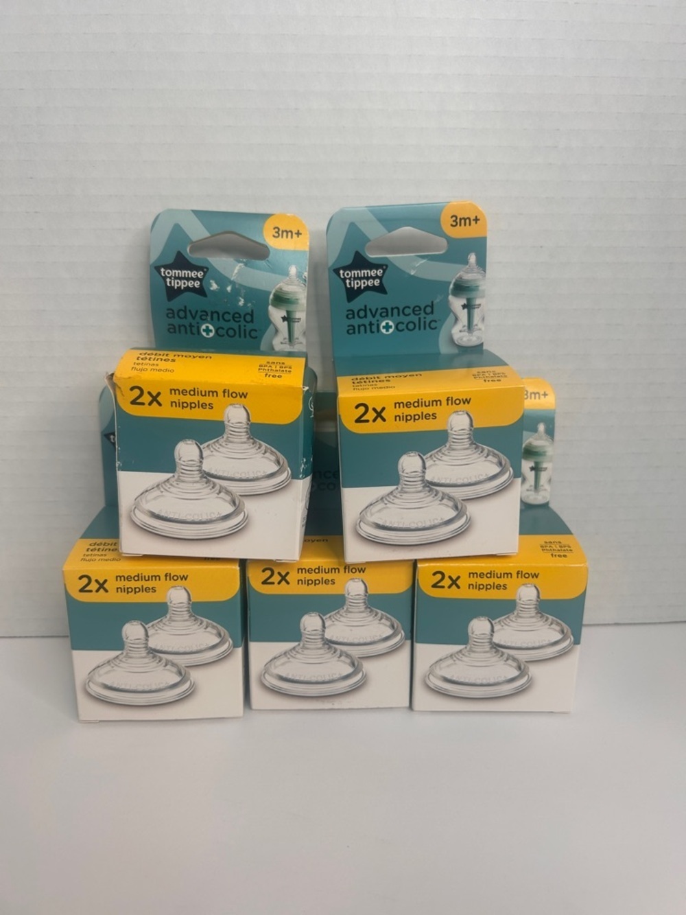 Lot Of 5/ 2pc Tommee Tippee Advanced Anti Colic Medium Flow Nipples 10 Total